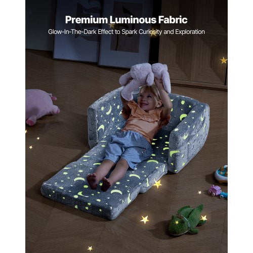 2in1 Kids Sofa Foldable Toddler Soft Couch with Armrests Glow in the Dark Kids