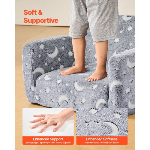 2in1 Kids Sofa Foldable Toddler Soft Couch with Armrests Glow in the Dark Kids