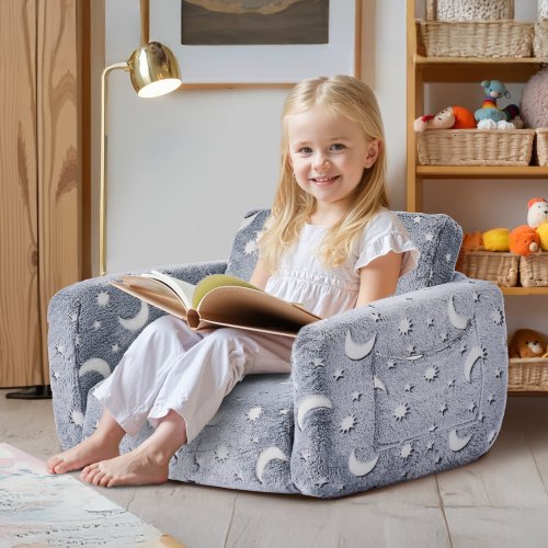 2in1 Kids Sofa Foldable Toddler Soft Couch with Armrests Glow in the Dark Kids