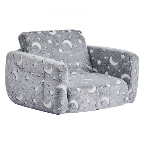 2in1 Kids Sofa Foldable Toddler Soft Couch with Armrests Glow in the Dark Kids