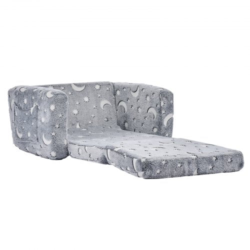 2in1 Kids Sofa Foldable Toddler Soft Couch with Armrests Glow in the Dark Kids