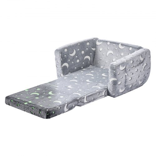 2in1 Kids Sofa Foldable Toddler Soft Couch with Armrests Glow in the Dark Kids