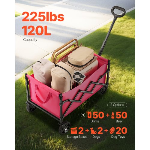 Collapsible Wagon Carts 120L 225LBS Folding Wagons with AllTerrain
