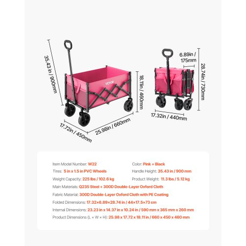 Collapsible Wagon Carts 120L 225LBS Folding Wagons with AllTerrain