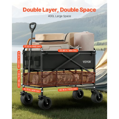 Double Decker Wagon Collapsible 400L Heavy Duty Folding Wagon Cart