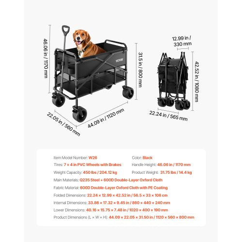 Double Decker Wagon Collapsible 400L Heavy Duty Folding Wagon Cart