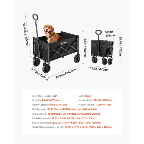 Collapsible Wagon Carts 120L 225LBS Folding Wagons with AllTerrain