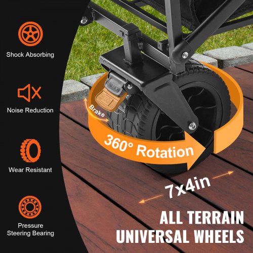 Collapsible Folding Wagon 3 cuft Beach Wagon Cart with AllTerrain Wheels