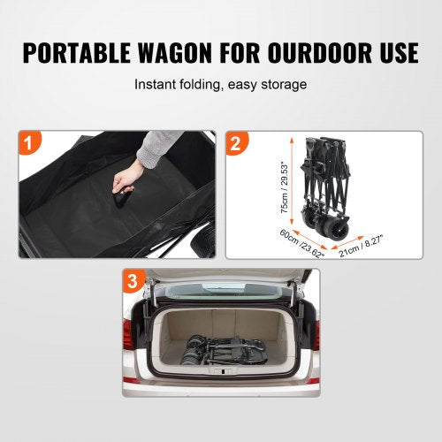 Collapsible Folding Wagon 3 cuft Beach Wagon Cart with AllTerrain Wheels