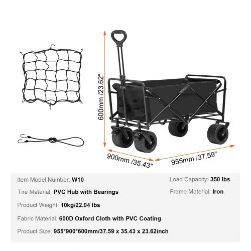 Collapsible Folding Wagon 3 cuft Beach Wagon Cart with AllTerrain Wheels