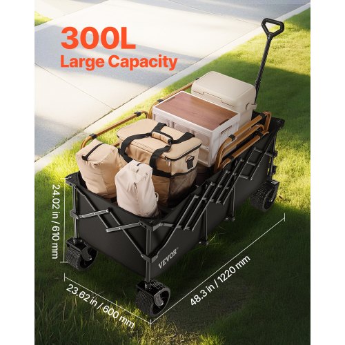 Foldable Wagon with Extended Tailgate 450lbs 300L Large Capacity