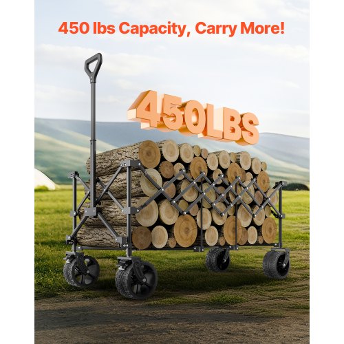Foldable Wagon with Extended Tailgate 450lbs 300L Large Capacity