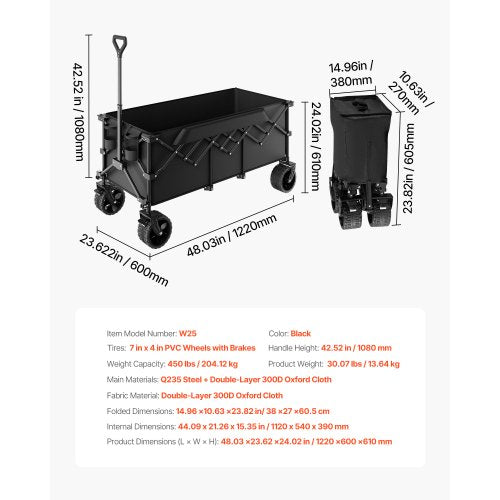 Foldable Wagon with Extended Tailgate 450lbs 300L Large Capacity