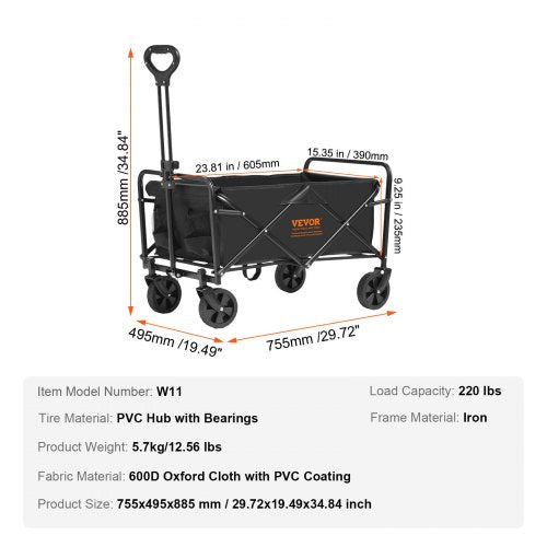 Collapsible Folding Wagon 2 cuft Grass Wagon Cart with AllTerrain 5in