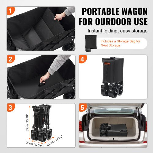 Collapsible Folding Wagon 150 L Beach Wagon Cart with AllTerrain Wheels