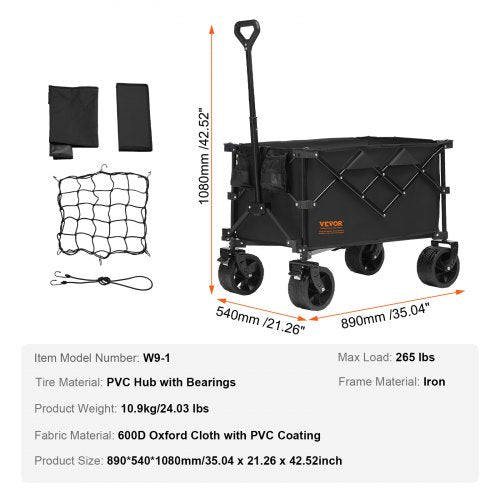 Collapsible Folding Wagon 150 L Beach Wagon Cart with AllTerrain Wheels
