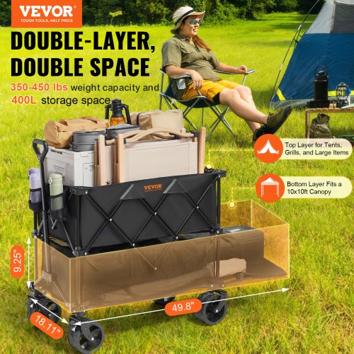 Foldable Double Decker Wagon 400L Collapsible Wagon Cart with AllTerrain