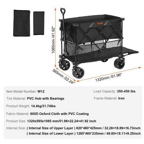 Foldable Double Decker Wagon 400L Collapsible Wagon Cart with AllTerrain