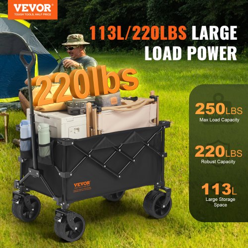 Collapsible Folding Wagon 113 L Beach Wagon Cart with AllTerrain Wheels