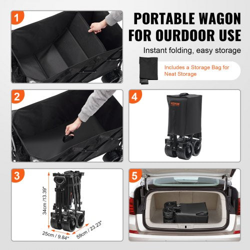 Collapsible Folding Wagon 113 L Beach Wagon Cart with AllTerrain Wheels
