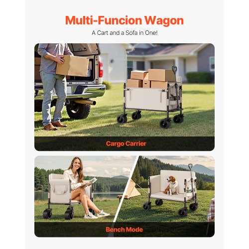 Collapsible Folding Wagon 550lb Load 220L 2 in 1 Foldable Wagon Cart