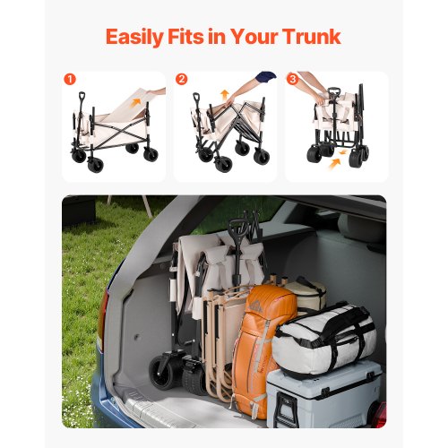Collapsible Folding Wagon 550lb Load 220L 2 in 1 Foldable Wagon Cart