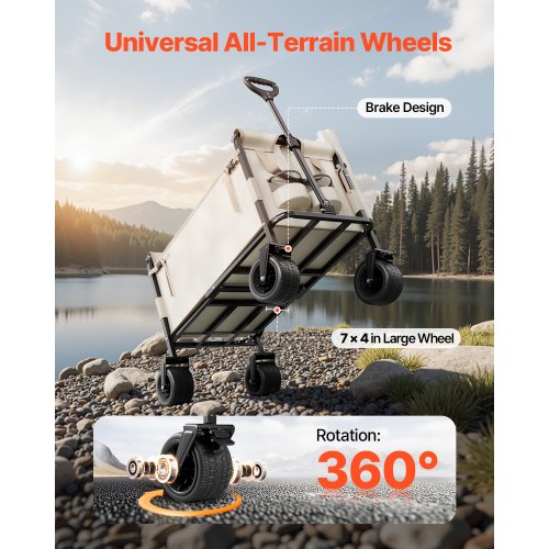 Collapsible Folding Wagon 550lb Load 220L 2 in 1 Foldable Wagon Cart