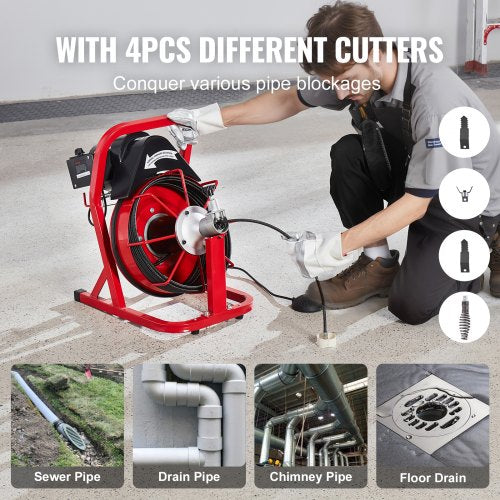 Drain Cleaner Machine 50FT x 310 Inch Auto Feed Sewer Snake Auger
