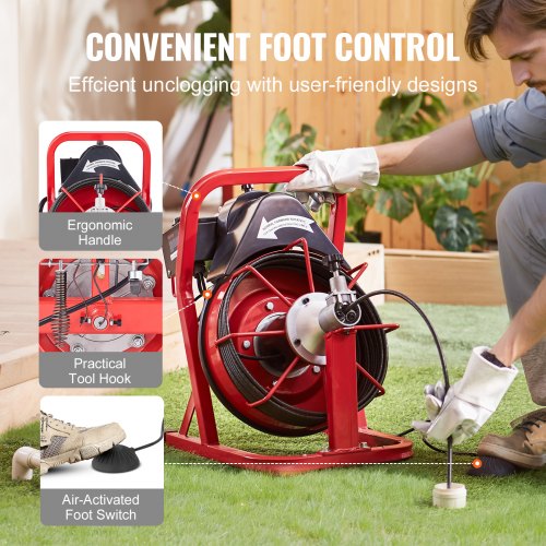 Drain Cleaner Machine 50FT x 310 Inch Auto Feed Sewer Snake Auger