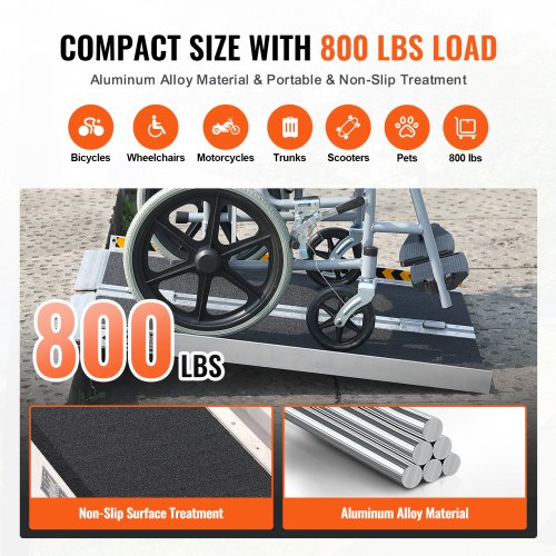 Portable Wheelchair Ramp 2 ft 800 lbs Capacity NonSlip Aluminum Folding