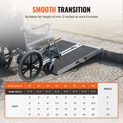 Portable Wheelchair Ramp 2 ft 800 lbs Capacity NonSlip Aluminum Folding