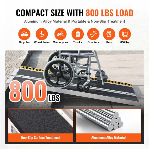 Portable Wheelchair Ramp 5 ft 800 lbs Capacity NonSlip Aluminum Folding