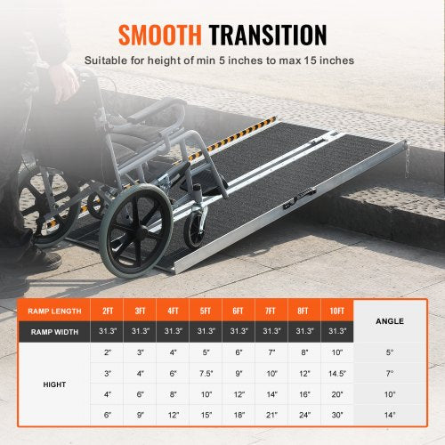 Portable Wheelchair Ramp 5 ft 800 lbs Capacity NonSlip Aluminum Folding