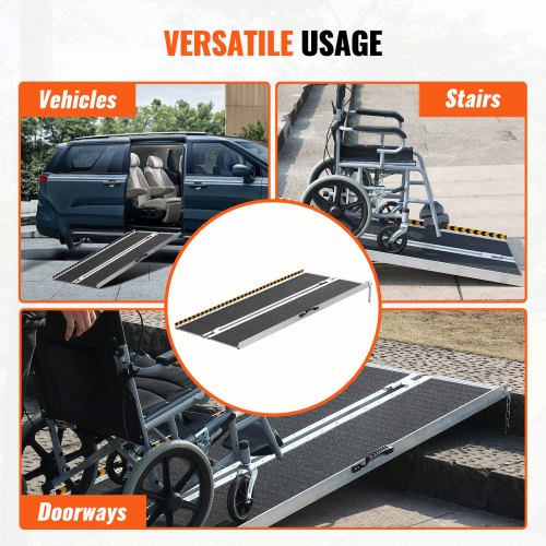 Portable Wheelchair Ramp 5 ft 800 lbs Capacity NonSlip Aluminum Folding