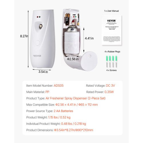 Automatic Air Freshener Spray Dispenser 2Pack Wall Mounted or Free