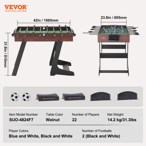 Folding Foosball Table 42 inch Standard Size Foosball Table Indoor Full
