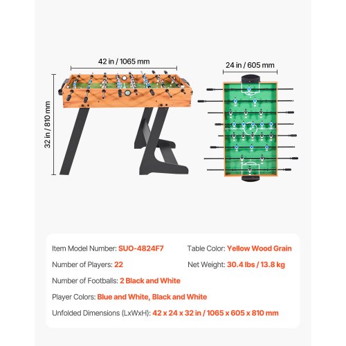 Folding Foosball Table 42 inch Standard Size Table Indoor Full Size