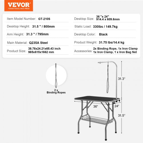 Pet Grooming Table Arm with Clamp 36x24 Dog Grooming Station Foldable
