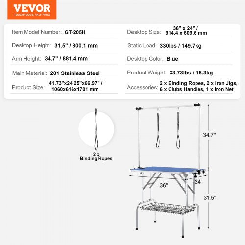 Pet Grooming Table Two Arms with Clamp 36x24 Dog Grooming Station