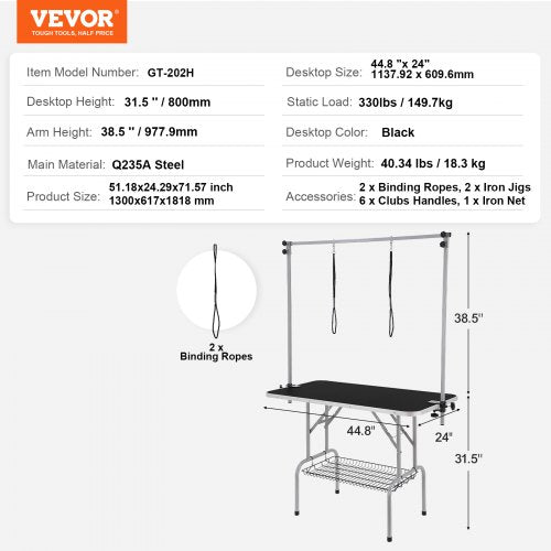 Pet Grooming Table Two Arms with Clamp 46 Dog Grooming Station Foldable