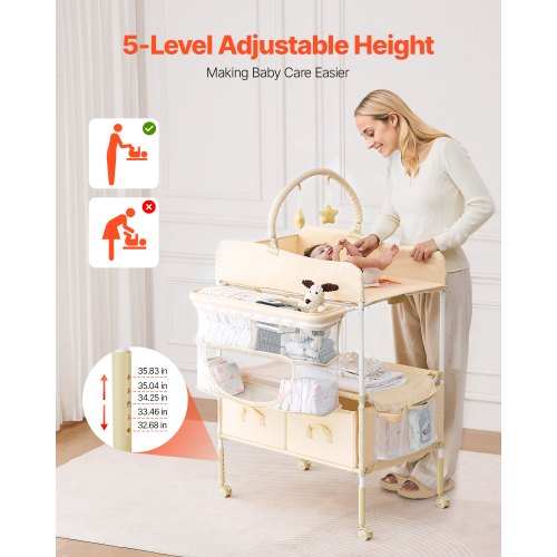 Baby Changing Table Foldable Diaper Change Station with 2 Fabric Drawers