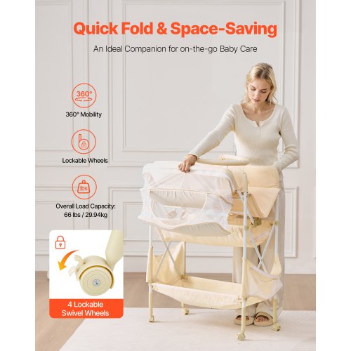 Baby Changing Table Foldable Diaper Change Station with 2 Fabric Drawers