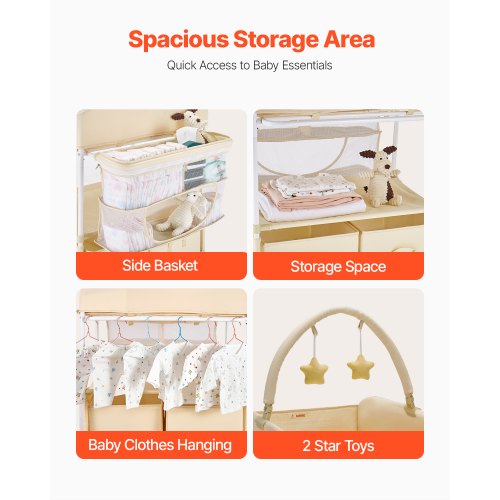 Baby Changing Table Foldable Diaper Change Station with 2 Fabric Drawers