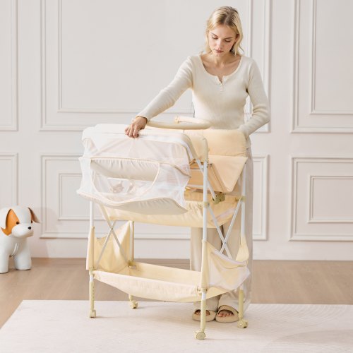 Baby Changing Table Foldable Diaper Change Station with 2 Fabric Drawers