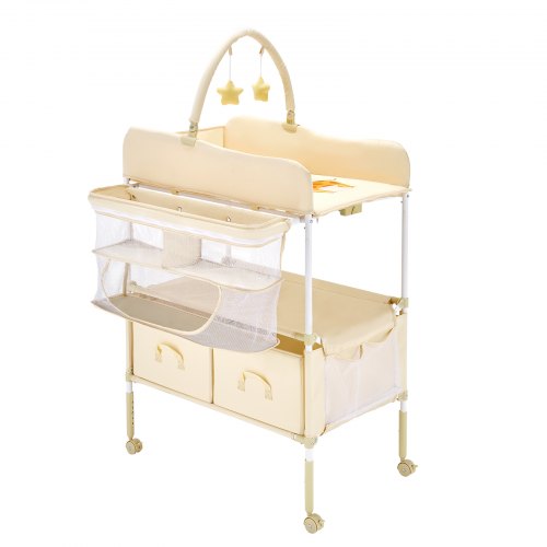 Baby Changing Table Foldable Diaper Change Station with 2 Fabric Drawers