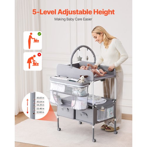 Baby Changing Table Foldable Diaper Change Station with 2 Fabric Drawers