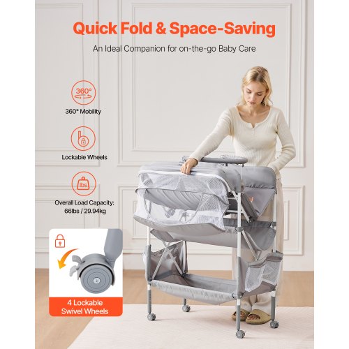 Baby Changing Table Foldable Diaper Change Station with 2 Fabric Drawers