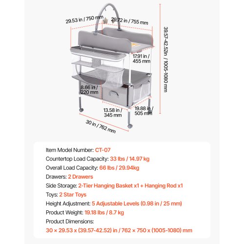 Baby Changing Table Foldable Diaper Change Station with 2 Fabric Drawers