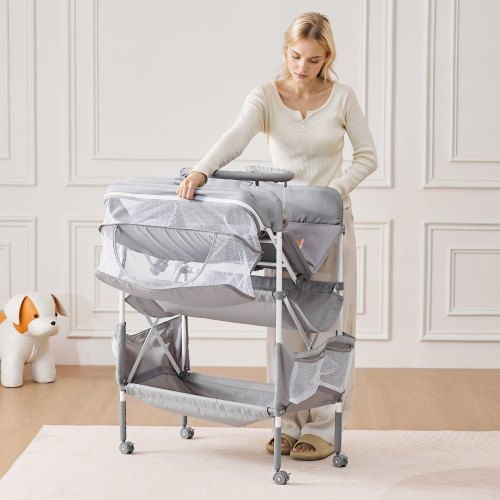 Baby Changing Table Foldable Diaper Change Station with 2 Fabric Drawers