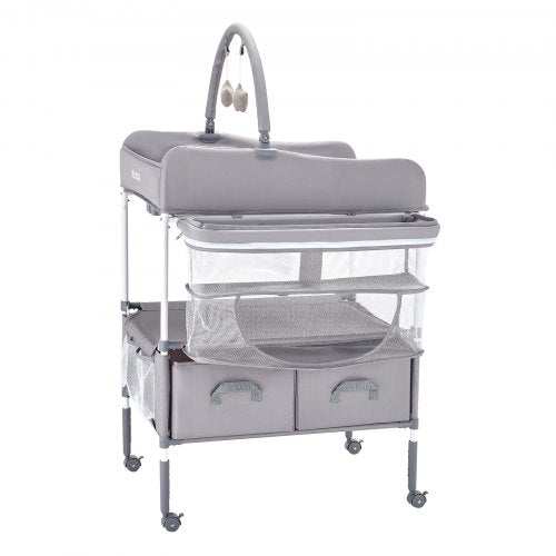 Baby Changing Table Foldable Diaper Change Station with 2 Fabric Drawers